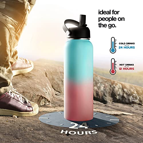 Stainless Steel Insulated Water Bottle and Travel Mug for Hot and Cold Beverages, Wide Mouth, Double Wall Insulated Hydration Sports Water Bottle for Hiking, Biking, Outdoor, 32 OZ BPA Free - color: Cotton Candy, size: 32 Ounces