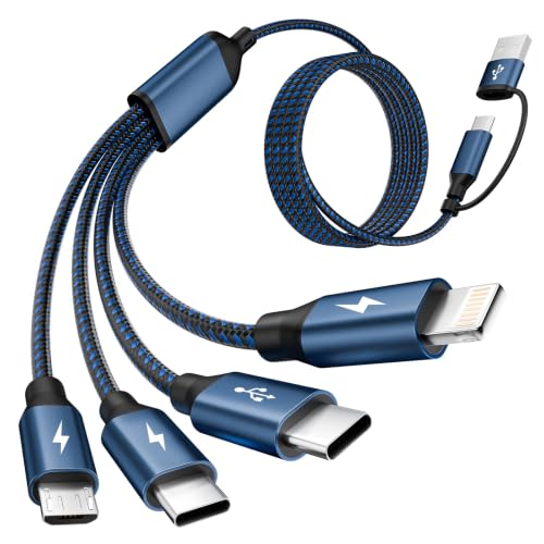 MPATIBY 4 in 2 Multi Charging Cable, 1 Pack 5FT Dual Input Charging Cords | USB A & USB C Inputs with Dual USB C, IP & Micro Outputs, Travel Essentials, Phone Charger for Multiple Devices - color: Navyblue, size: 1Pack5FT