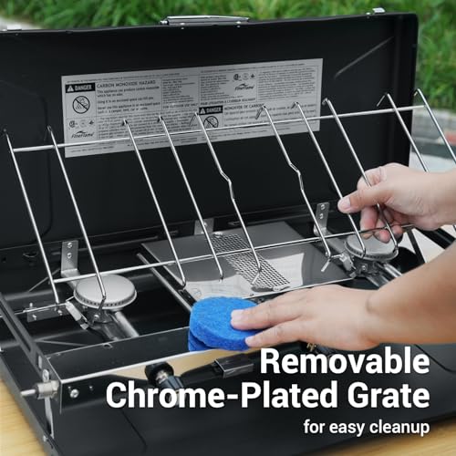 FineFlame Camping Stove, Propane Portable Camp Stove, 20400BTU-3Burners - color: Black-3 burner+griddle-20400BTU