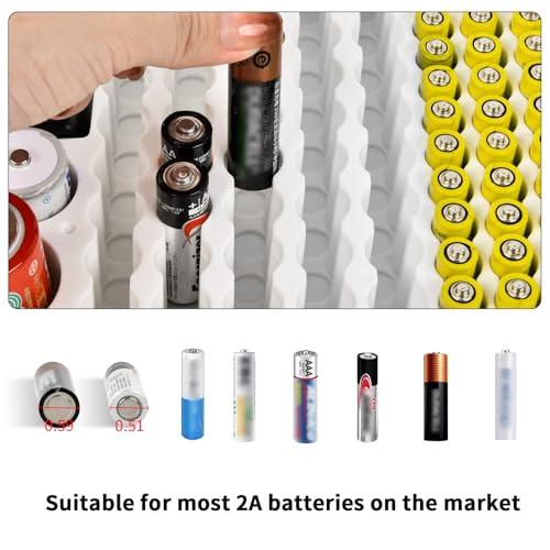 Battery Organizer Storage Case with Tester Checker. Batteries Holder Box Container for 120+ AA AAA 9V C D Lithium CR2025 CR1632 CR2032 Coin Cell Battery with Wall-Mounted Design -Transparency - color: White