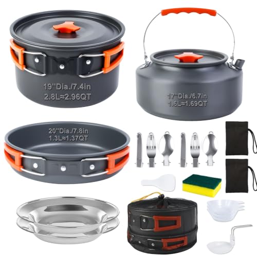 18-Piece Large Capacity Camping Cookware Set Aluminum Mess Kit