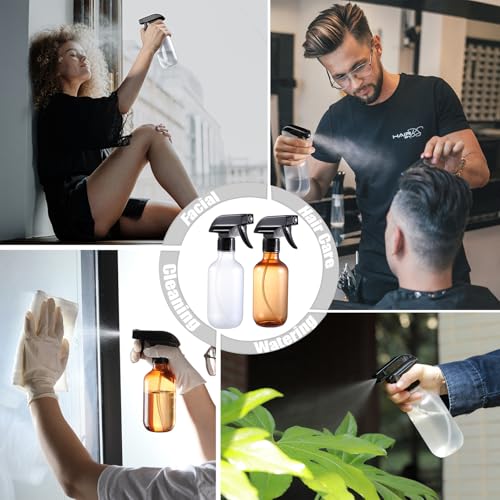 Spray Bottles 2 Pack 10 oz Refillable Plastic Squirt Bottle for Liquid - color: Frosted & Amber