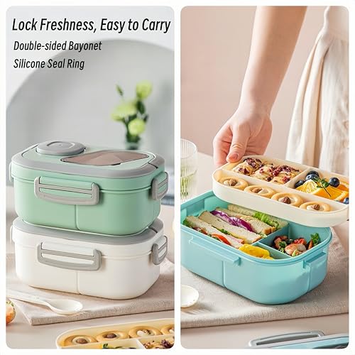 40oz Adult Bento Box with Multiple Compartments, Food - grade PP, Built - in Handle, Leak - Proof, Microwave & Refrigerator Safe (Pink) - color: Pink