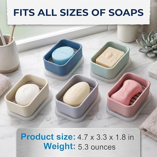 Compact Leakproof Travel Soap Case with Lid & Silicone Strap - Portable Draining Soap Bar Holder for Gym, Bathroom, Camping - Lightweight Silicone Soap Dish Container (Blue) - color: Blue