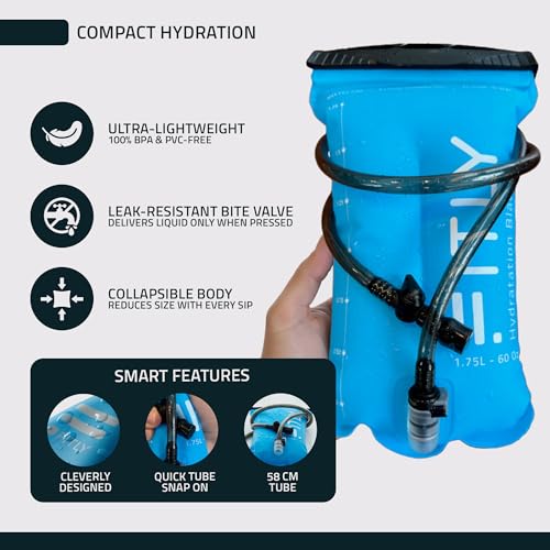 FITLY Soft Flask - Shrink As You Drink Soft Water Bottle for Hydration Pack - Folding Water Bottle Ideal for Running, Hiking, Cycling, Climbing & Rigorous Activity - color: Blue, size: 60 Ounces