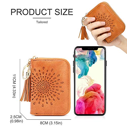 APHISON RFID Credit Card Holder Zipper Card Case Keychain Small Wallet for Women 1927 BROWN - color: 0-4BROWN（single zip）