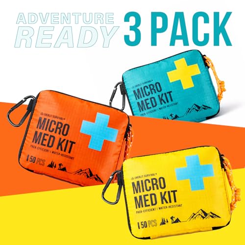 EVERLIT Mini First Aid Kit [3-Pack], Ultralight Compact Water-Resistant Hiker Medical Kit, Bulk First Aid Kit, Pack-Efficient for Camping, Hiking, Ourdoor Adventure, Travel, Pack of 3