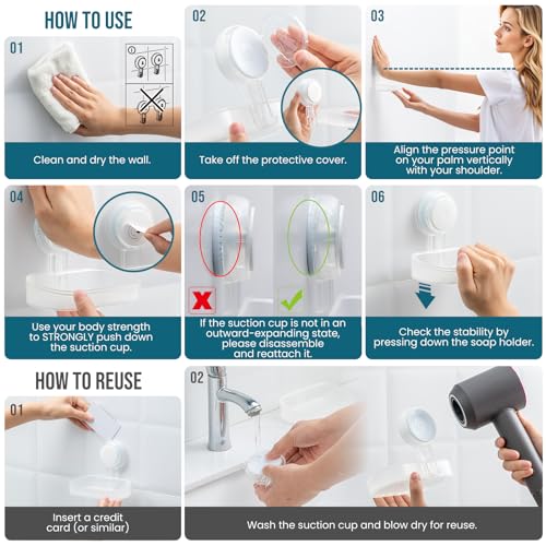 TAILI Soap Holder, Soap Dish for Shower Suction Cup, Bar Soap Holder, Clear | Removable Soap Holder Shower, Soap Tray for Shower Wall, No drill Sponge Holder, Bathroom & Kitchen, Bath Accessories - color: Clear, size: 1 Tier