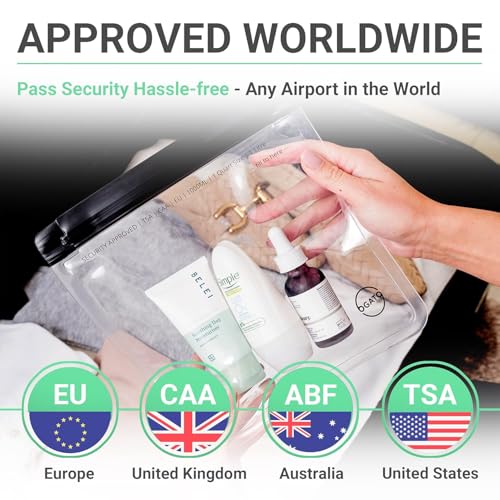 Ogato Clear Toiletry Bag, TSA Approved, 3-1-1 Compliant, Quart Size, 3-Pack | Universal Fit, Security-Ready for Air Travel, Fits All Standard Airline Guidelines, Set of 3, For Liquids & Cosmetics