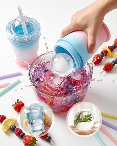 2-in-1 Collapsible Silicone Tumbler & Ice Ball Maker with Straw | Portable, Foldable, Reusable, For Iced Coffee & Juice, Travel & Outdoor Use