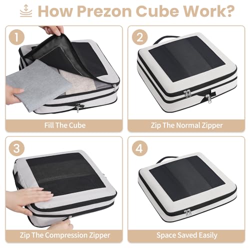Compression Packing Cubes for Travel, Lightweight Vacation Travel Essentials, Travel Accessories for Suitcase Organizer Bags Set, Durable Luggage Organizer - color: Ivory, size: 8 set-Square Mesh