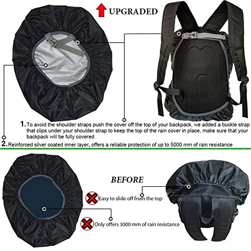 Waterproof Backpack Rain Cover with Anti Slip Buckle Strap for Camping, Hiking, Traveling, Hunting, Biking, 15-80L - color: Black, size: 50L - 60L