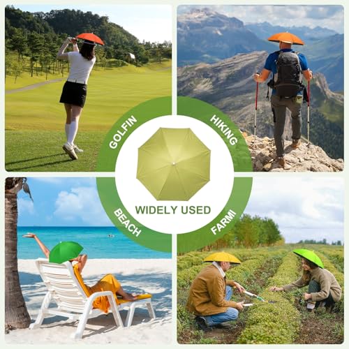 Umbrella Hat, Fishing Hat Hands Free Waterproof Adjustable Sun | Rain Cap Elastic Band Fit Camping - color: Green