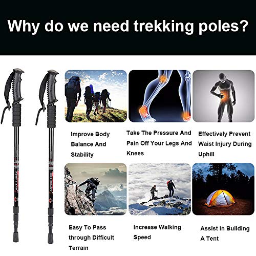Aihoye Hiking Trekking Poles, 2 Pack Walking Hiking Sticks for Men &Women - color: black
