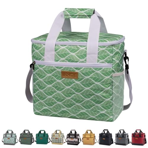 iknoe 24 Can Insulated Cooler Bag, Leakproof Lunch Tote Bag GreenWave - color: Green Wave, size: Large