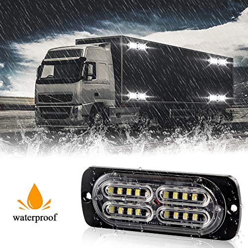 12-24V 20-LED Super Bright Emergency Strobe Warning Caution Hazard Construction Waterproof Flashing Strobe LED Light Bar Surface Mount for Car Truck SUV Van (White) - color: White