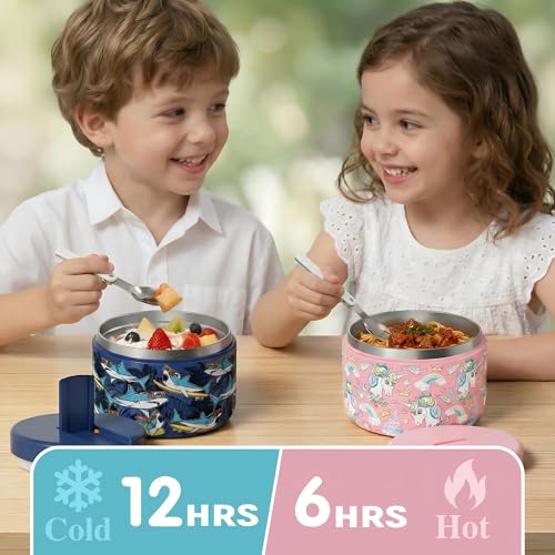 LOHASOK Kids Insulated Thermo for Hot Food Soup, 12oz - color: Blue Shark, size: 12 ounces
