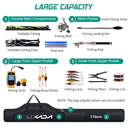 Lixada Fishing Rod Case - Portable Folding Pole and Reel Storage Bag, Gears Organizer - size: 210cm