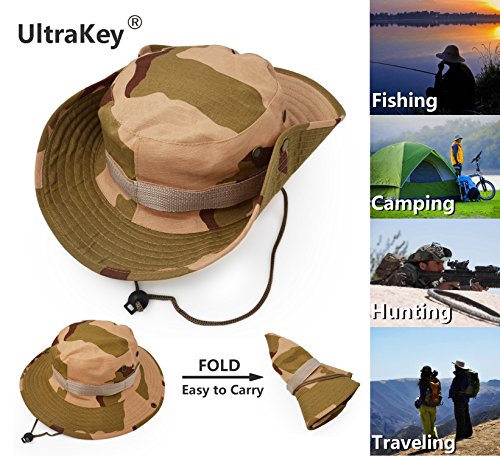 Outdoor Wide Brim Sun Protect Hat, Classic US Combat Army Style Bush Jungle Sun Cap for Fishing Hunting Camping - color: Desert Camouflage