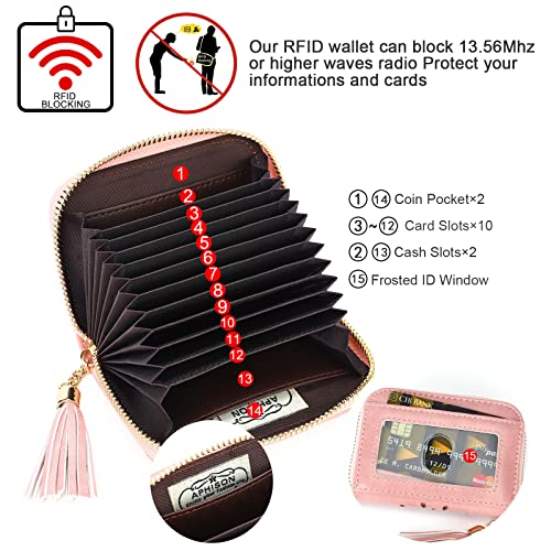 APHISON RFID Credit Card Holder Zipper Card Case Keychain Small Wallet for Women 1927 PINK - color: 0-PINK(single zip)