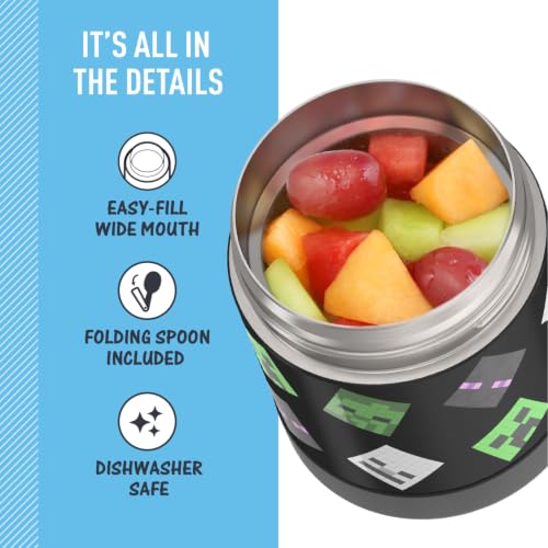 THERMOS FUNTAINER Kids Food Jar with Spoon, 10oz, Minecraft - color: Minecraft, size: 10 Ounce