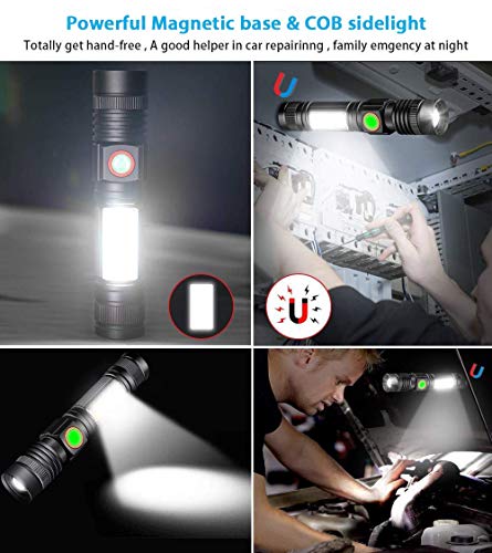 Hoxida Flashlight USB Rechargeable,LED Magnetic with COB Sidelight 2PCS - color: 2pack Magnetic flashlight