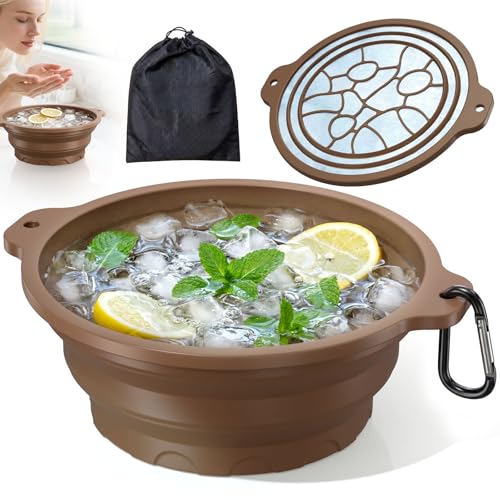 Ice Face Bowl with Built-in Ice Tray, Collapsible Silicone Facial Ice Bath Bowl for Cold Plunge Therapy, Skin Tightening & Acne Relief, Portable Spa Tool for Home & Travel Versatile Use - color: Coffee
