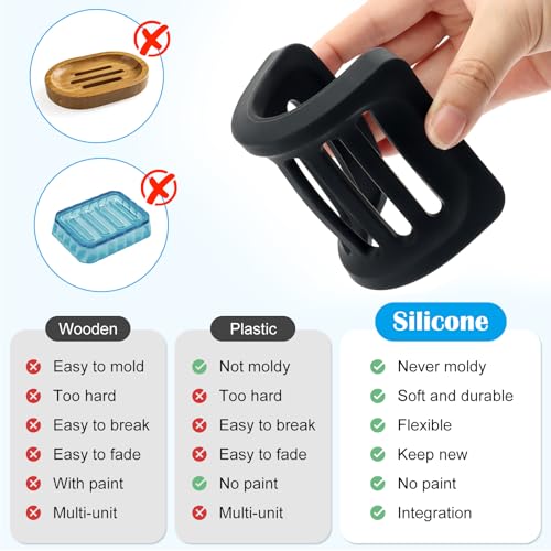 Topsky 2Pcs Soap Dish Holder, Non-Slip Bathroom Accessories Silicone Soap Case Saver, Sink Deck Bathtub Shower Dish Soap Drainer, Silicone Holder for Soap, Sponges, Scrubber (Black-2pcs) - color: Black-2pcs