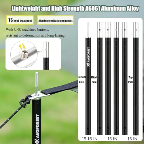 Tent Poles for Tarp, AVOFOREST Camping Tent Tarps Poles Adjustable Aluminum Camping Accessories 80in Heavy Duty Poles Thicker Tent Pole with a Diameter of 0.75in for RV - Awning - Backpacking -Hiking