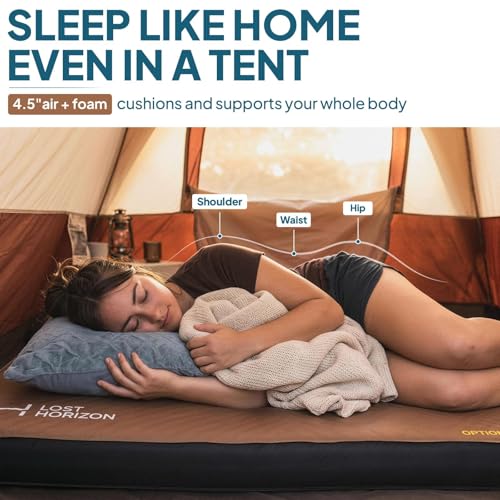 Lost Horizon Option3 Self-Inflating Foam Camping Mattress, Queen, 4.5" - color: Brown, size: Queen, style: with Pump