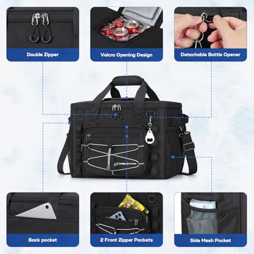 Maelstrom 30/40 Can Soft Cooler Bag, Leakproof Insulated Ice Chest | 24h Cold (With Ice), 5-Layer Insulation, Multi-Pockets ,Lightweight,Perfect For Camping, Beach, Hiking, Kayaking, Road Trips - color: 4.Black with lid, size: 40 Can