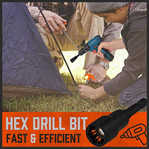 HORUSDY Tent Stakes Heavy Duty, 12-Pack 8.07 Inch Tent Stakes with 4 x 13ft Rope & 1 Stopper T Pull Hook - size: 12 Pack
