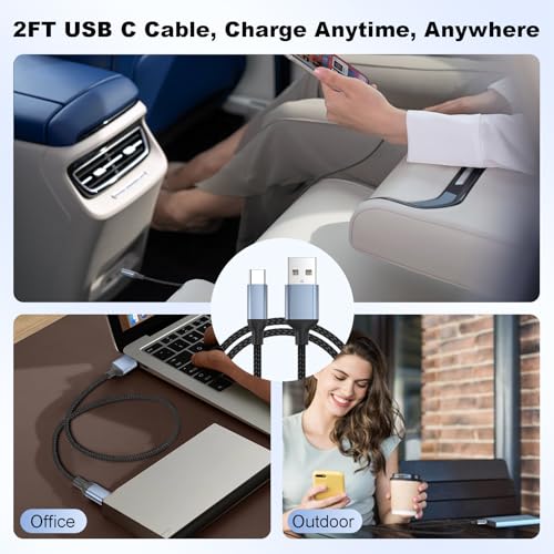 2 ft USB C Cable, 2 Pack Short USB to USB C Cable 2ft for Car Fast Charging Type A to Type C Cord Braided USB-C to USB-A Cable Compatible with iPhone 16/15 Pro/Max, Samsung Galaxy S23, Google Pixe - size: 2 FT