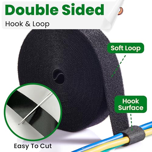 ECOHomes 1 Inch x 30 FT Double Sided Hook and Loop Roll Tape (Black) | Two Sides, Self Stick, No Adhesive, Reusable, Cable Ties Wrap for Cable Management, Heavy Duty, Extender Straps, Wire Strips - color: Black, size: 1 In x 30 FT