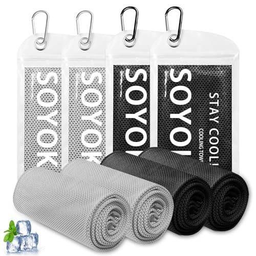 SOYOK 4 Packs Cooling Towels, 40" x 12" Cooling Towels for Neck and Face - color: Light Grey/Light Grey/Dark Grey/Dark Grey