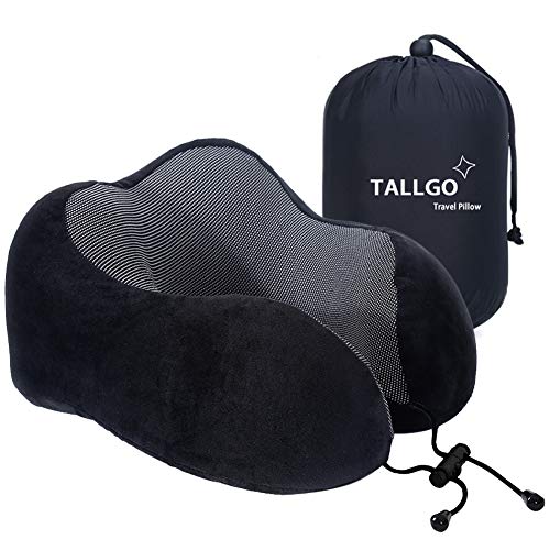 TALLGO Travel Pillow, Best Memory Foam Neck Pillow Head Support Soft Pillow for Sleeping Rest, Airplane Car & Home Use (Black) - color: Black