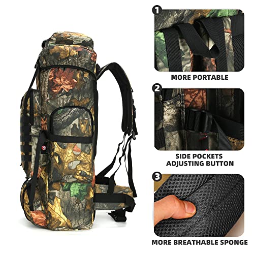 King'sGuard 70L Camping Hiking Backpack for Men Women Large Military Tactical Backpack Molle Rucksack Backpack for Outdoor - color: Mapleleaf Camo