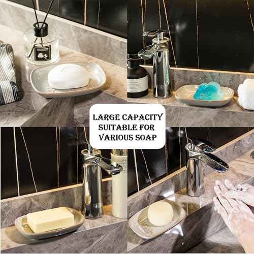 Miamolo Bathroom Soap Dish for Bar Soap, Raised Ridges Keep Soap Dry | Solid Ceramic Soap Holder, Fits Shower, Tub, Kitchen Counter & Vanity | Dishwasher Safe, Vintage Decor, Wedding Gift, Grey - color: Grey, size: Leaf Design