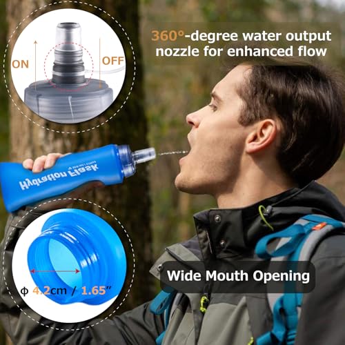 Azarxis TPU Soft Flask Collapsible Water Bottles BPA-Free 250ml 350ml 500ml for Hydration Vest Pack Running Hiking Cycling Climbing - color: Blue 500ml / 16.9oz - 2 Pack