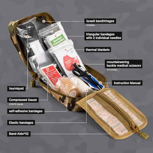 Survival First Aid Kit, 41 Pack IFAK Trauma Kit with Tourniquet, 4-Inch Israeli Bandage, Molle Bag, First Aid Kit for Car, Hiking, Travel - size: 41 pack