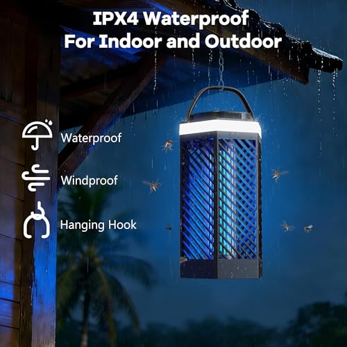 Bug Zapper Outdoor Indoor, Rechargeable Mosquito Zapper with 8000mAh Battery & LED Night Light, USB Charging Electric Fly Zapper, Portable Fly Trap Fly Killer for Patio, Backyard