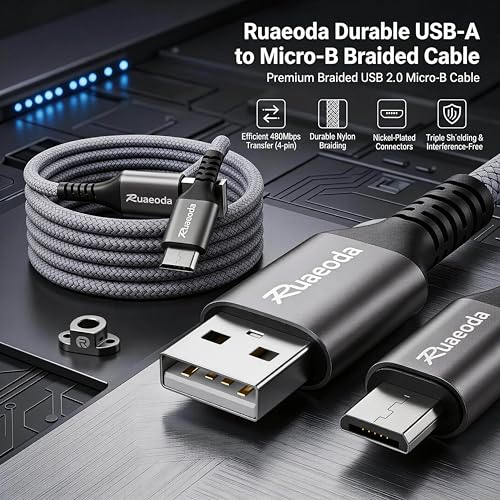 6ft Micro USB Cable 2-Pack, Heavy Duty Pet-Proof Braided Android Charger Cord, Fast Charging Wire with 25000+ Bend Lifespan for PS4 Controller, Kindle & Legacy Tech (Space Grey) - color: Space Grey, size: 6Ft