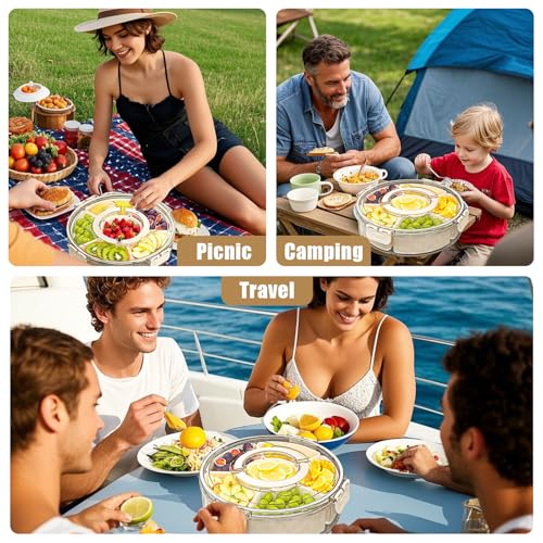Snackle Box Container Divided Rotating Serving Tray with Lid and Handle