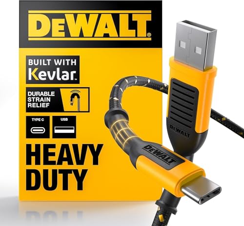 DEWALT Heavy Duty USB to USB C Cable, Jobsite TypeC Cable, High Speed, 10ft | USBA to Type-C, Fast Charge USBC Fast Charging Cord for iPhone 17/16/15 Pro Max MacBook iPad Samsung Galaxy - size: 10 ft