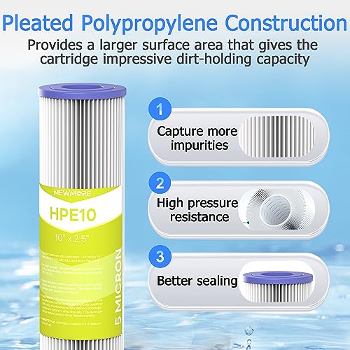 5 Micron Whole House Water Filter Cartridge, 10" x 2.5", 6-Pack - size: 5 Micron, style: 6 Pack