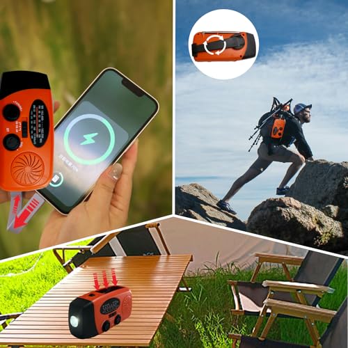 Portable 2000mAh Hand Crank Emergency Solar Panel SOS Weather Radio, Self-Powered 7 NOAA Channels Emergency Radio, WB/AM/FM Radios with Reading Lamp (Orange) - color: Orange