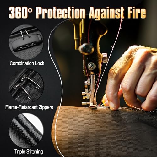 Fireproof Document Bag Set with Lock, 2 Pcs Money Box for Cash & Passport, 6200°F Fire Proof Bag for Documents 14"x9.8" & 10.6" x 6.7", Fireproof Document Safe, Waterproof Money Bags Pouch with Zipper