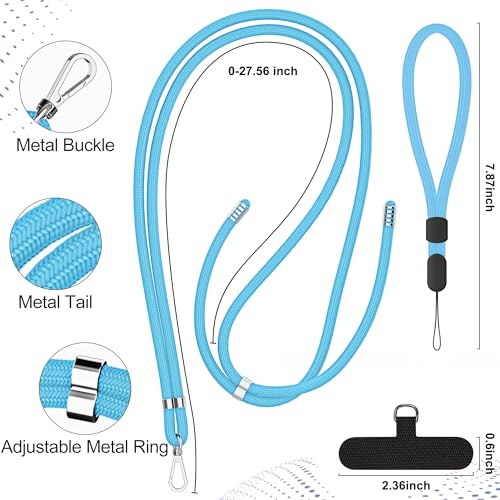 Phone Lanyard, 2 Pack Adjustable Cell Phone Lanyard Crossbody Neck Strap and 2 Pack Phone Wrist Strap with Tether Tabs Compatible for iPhone Smartphones-Black Blue - color: Black+blue