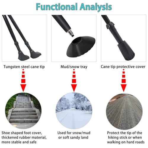 6Pcs Trekking Pole Tips Replacement Protectors, Rubber Feet for Hiking Pole Tips Rubber Tips Accessories, Fits Most Standard Walking Sticks Shock Absorbing(11mm/0.43" Hole Diameter) - size: inch
