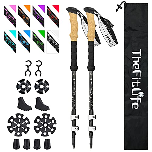 TheFitLife Carbon Fiber Trekking Poles Ultralight Walking Sticks for Hiking - color: White